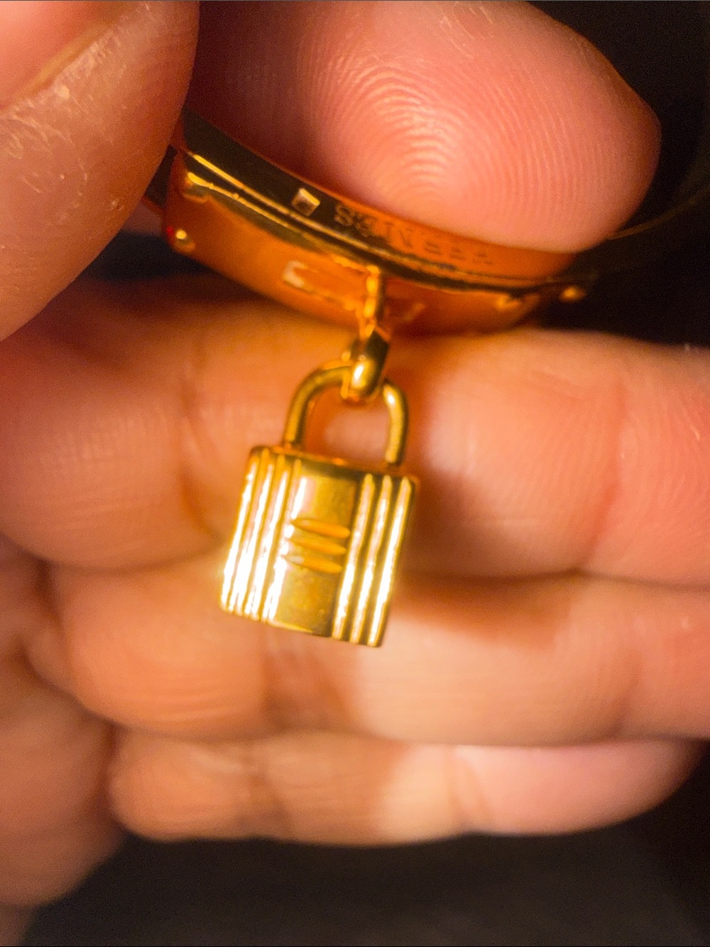 Hermes Preloved bangle with dangling lock on excellent condition color black . - Picture 8 of 12